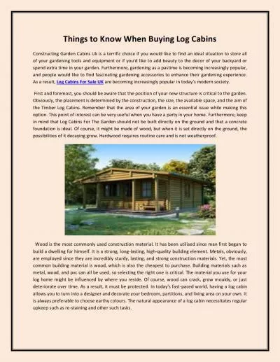 Things to Know When Buying Log Cabins