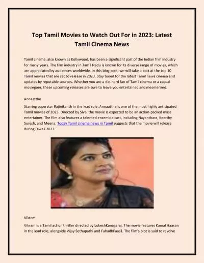 Top Tamil Movies to Watch Out For in 2023: Latest Tamil Cinema News