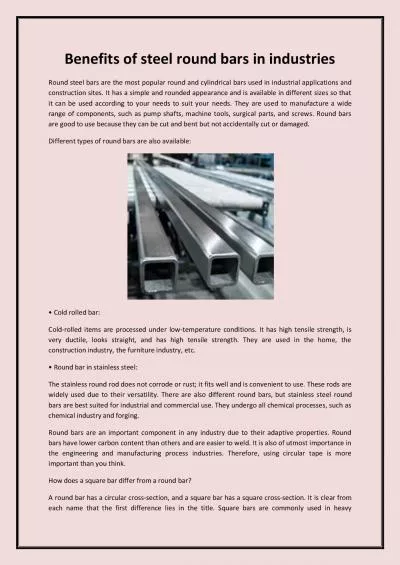 Benefits of steel round bars in industries
