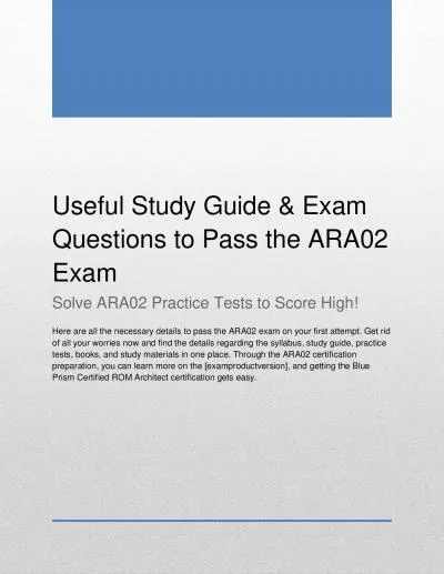 Useful Study Guide & Exam Questions to Pass the ARA02 Exam