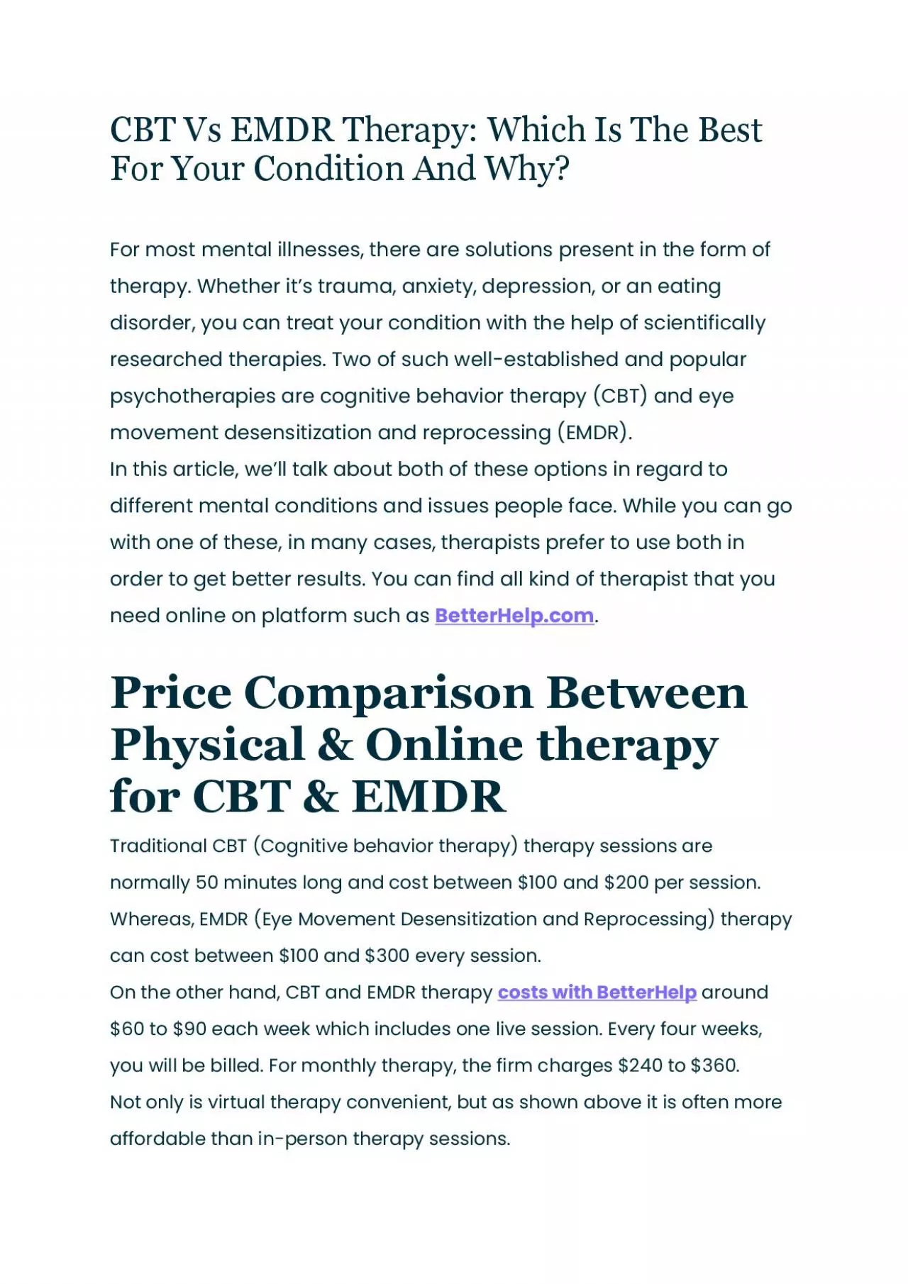 PDF-CBT Vs EMDR Therapy Which Is The Best For Your Condition And Why