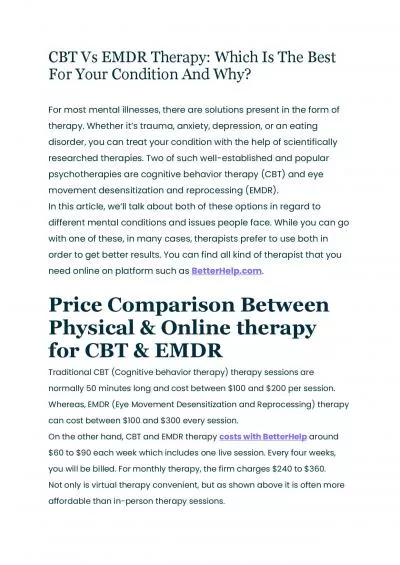 CBT Vs EMDR Therapy Which Is The Best For Your Condition And Why