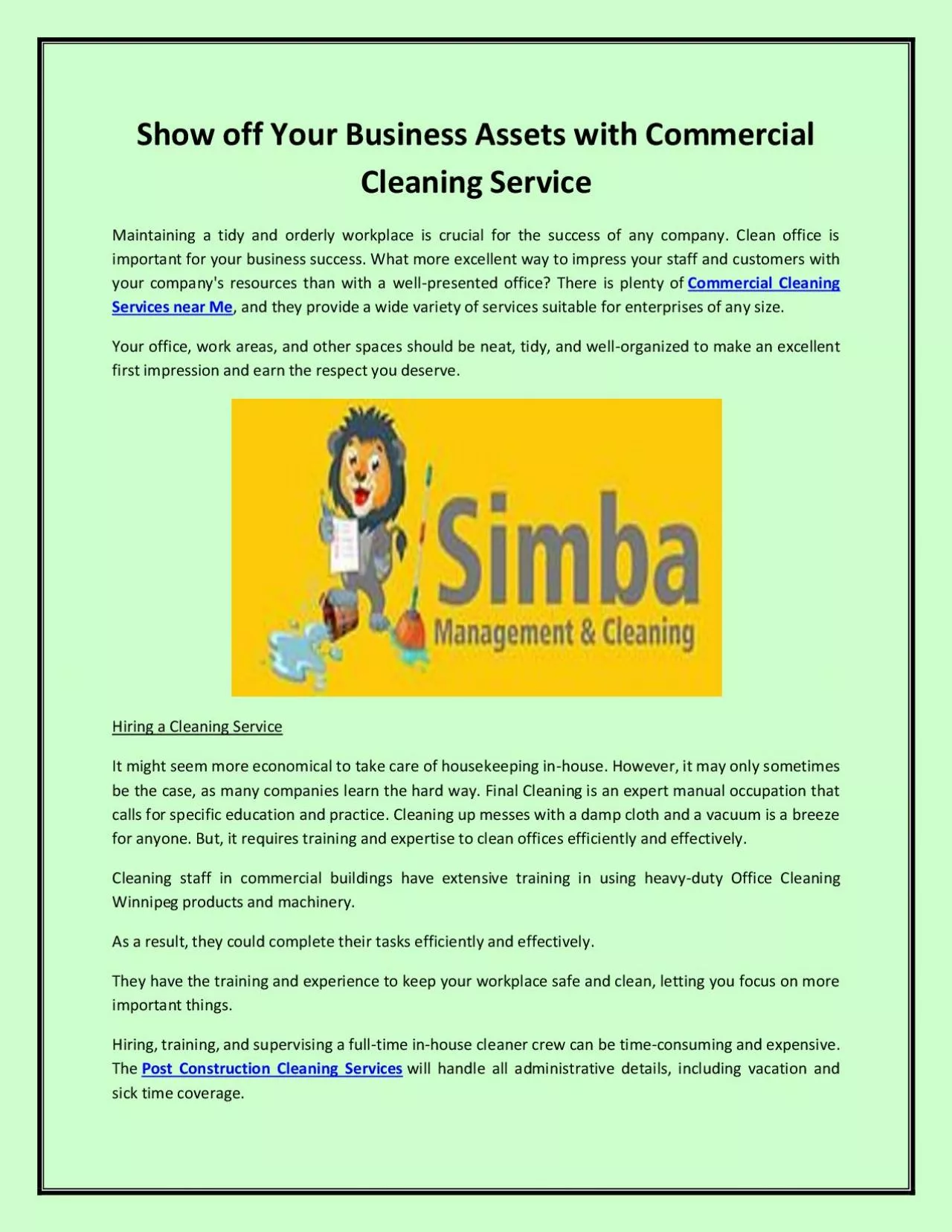 Show off Your Business Assets with Commercial Cleaning Service