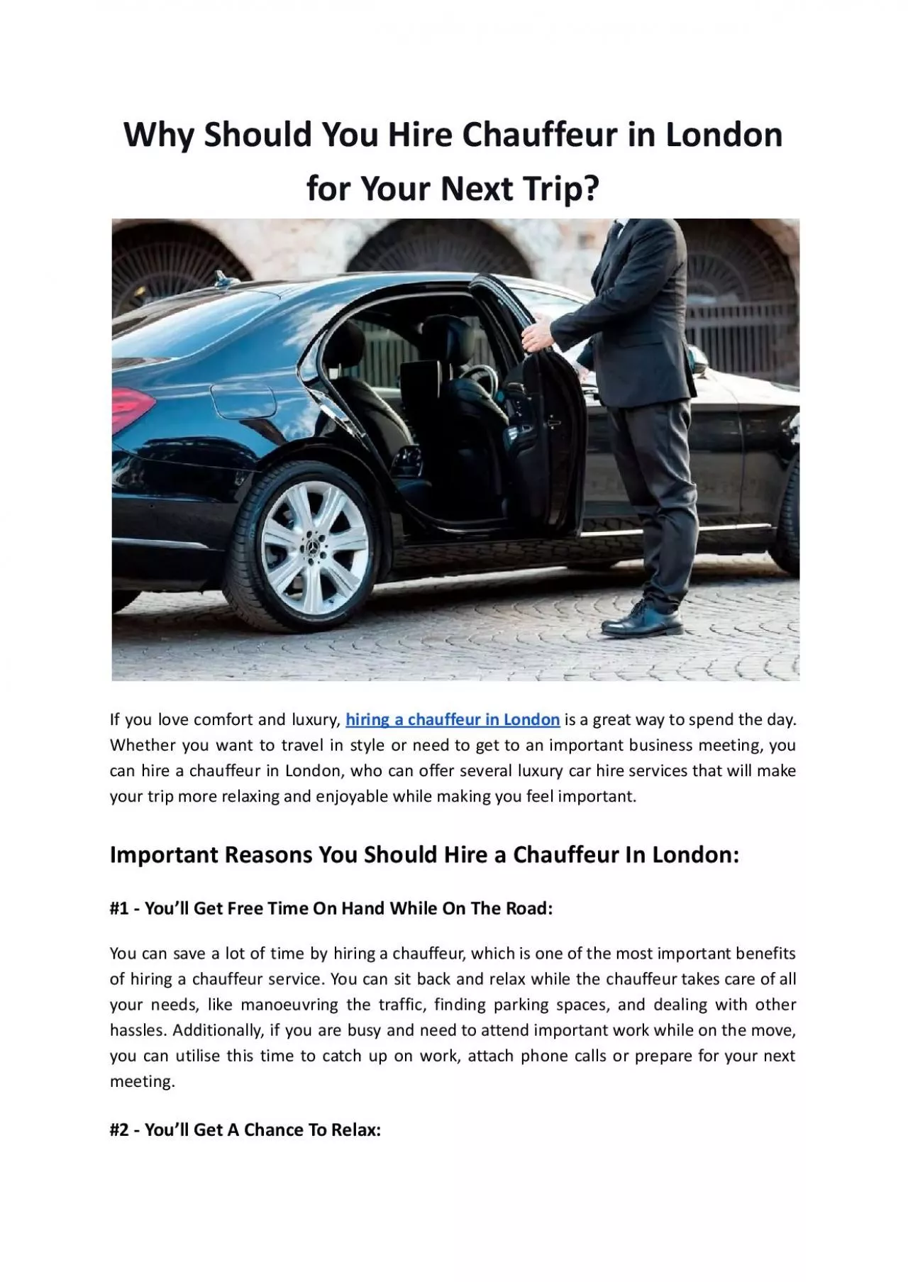 Why Should Hire a chauffeur in London for Your Next Trip - MKL Chauffeurs