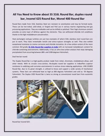 All You Need to Know about SS 316L Round Bar, duplex round bar, Inconel 625 Round Bar, Monel 400 Round Bar