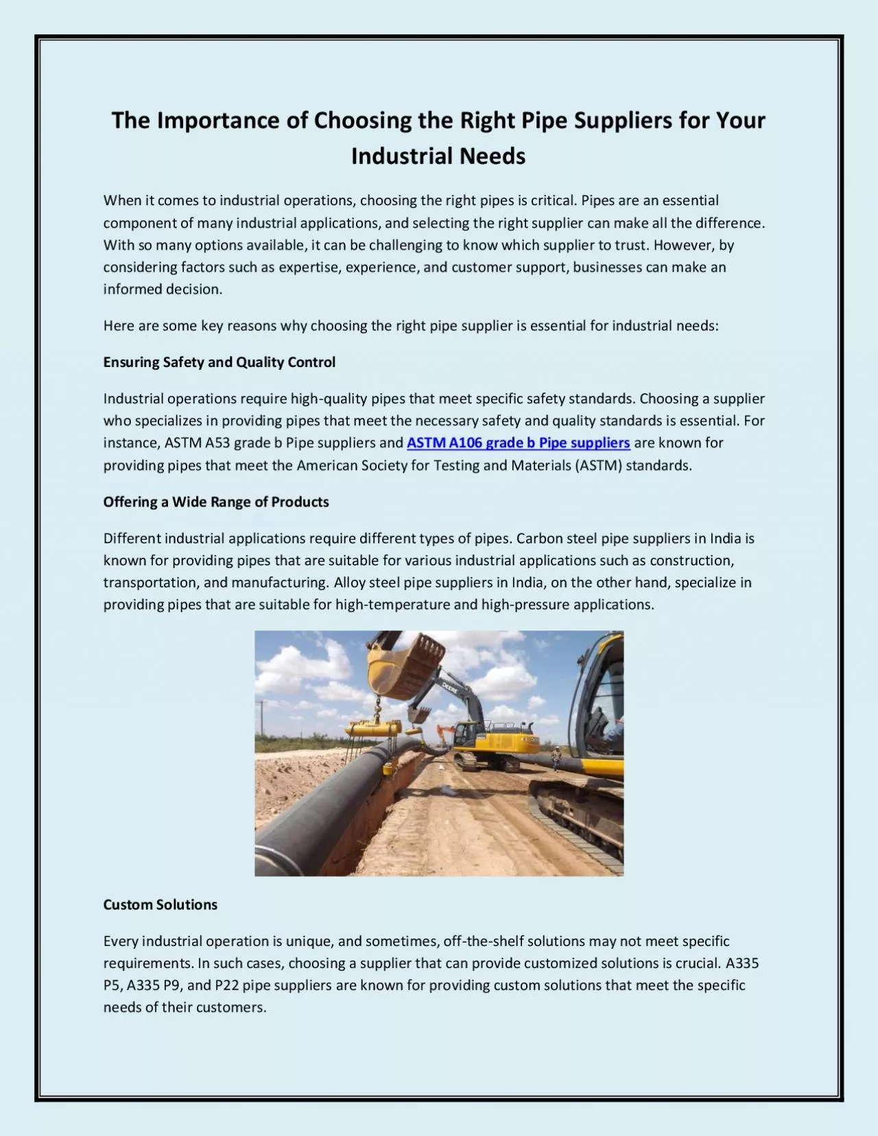 PDF-The Importance of Choosing the Right Pipe Suppliers for Your Industrial Needs