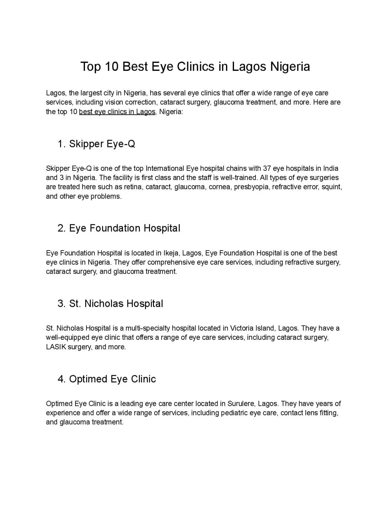 Top 10 Best Eye Clinics in Lagos Nigeria
