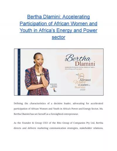 Bertha Dlamini: Accelerating Participation of African Women and Youth
