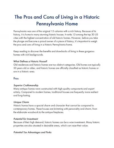 The Pros and Cons of Living in a Historic Pennsylvania Home