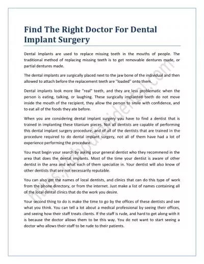 Find The Right Doctor For Dental Implant Surgery