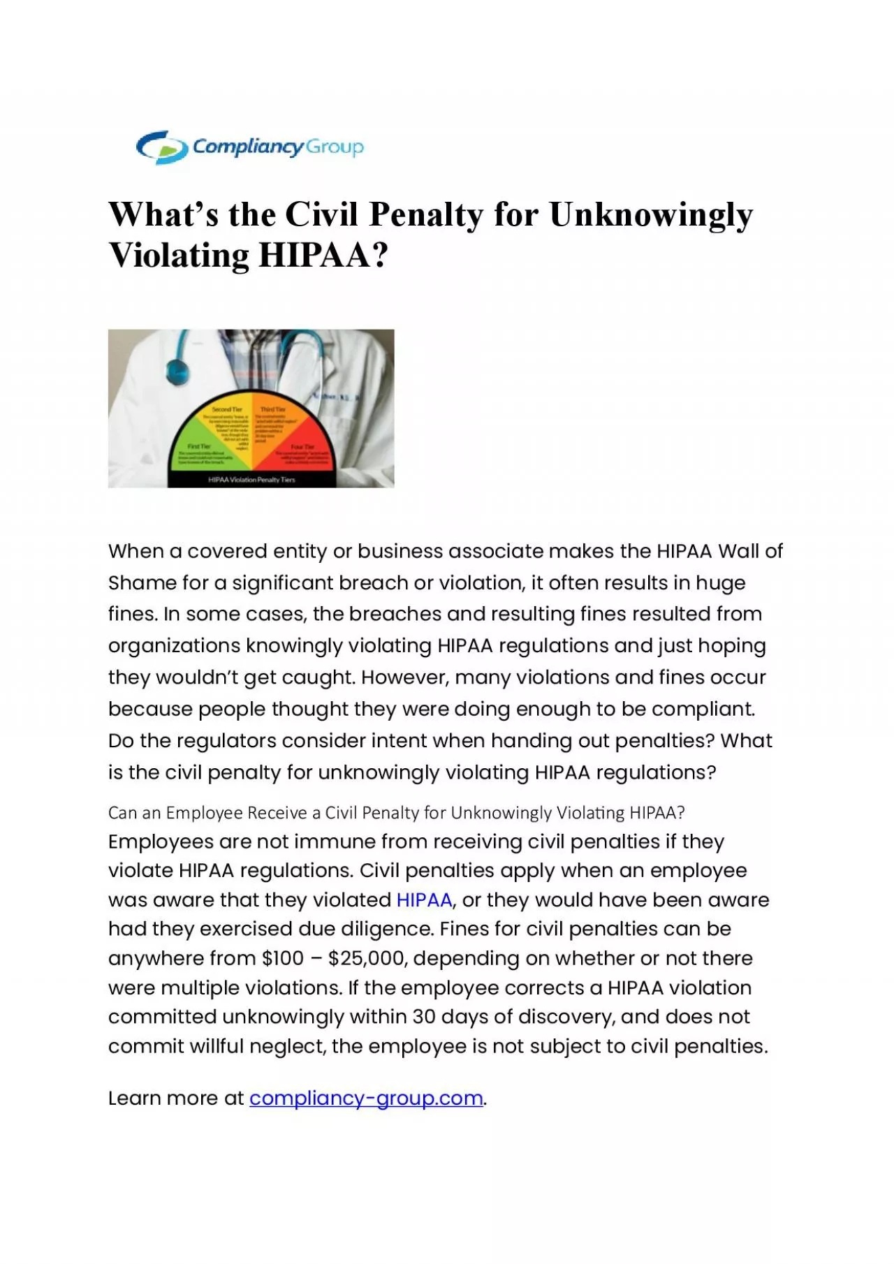 What\'s the Civil Penalty for Unknowingly Violating HIPAA