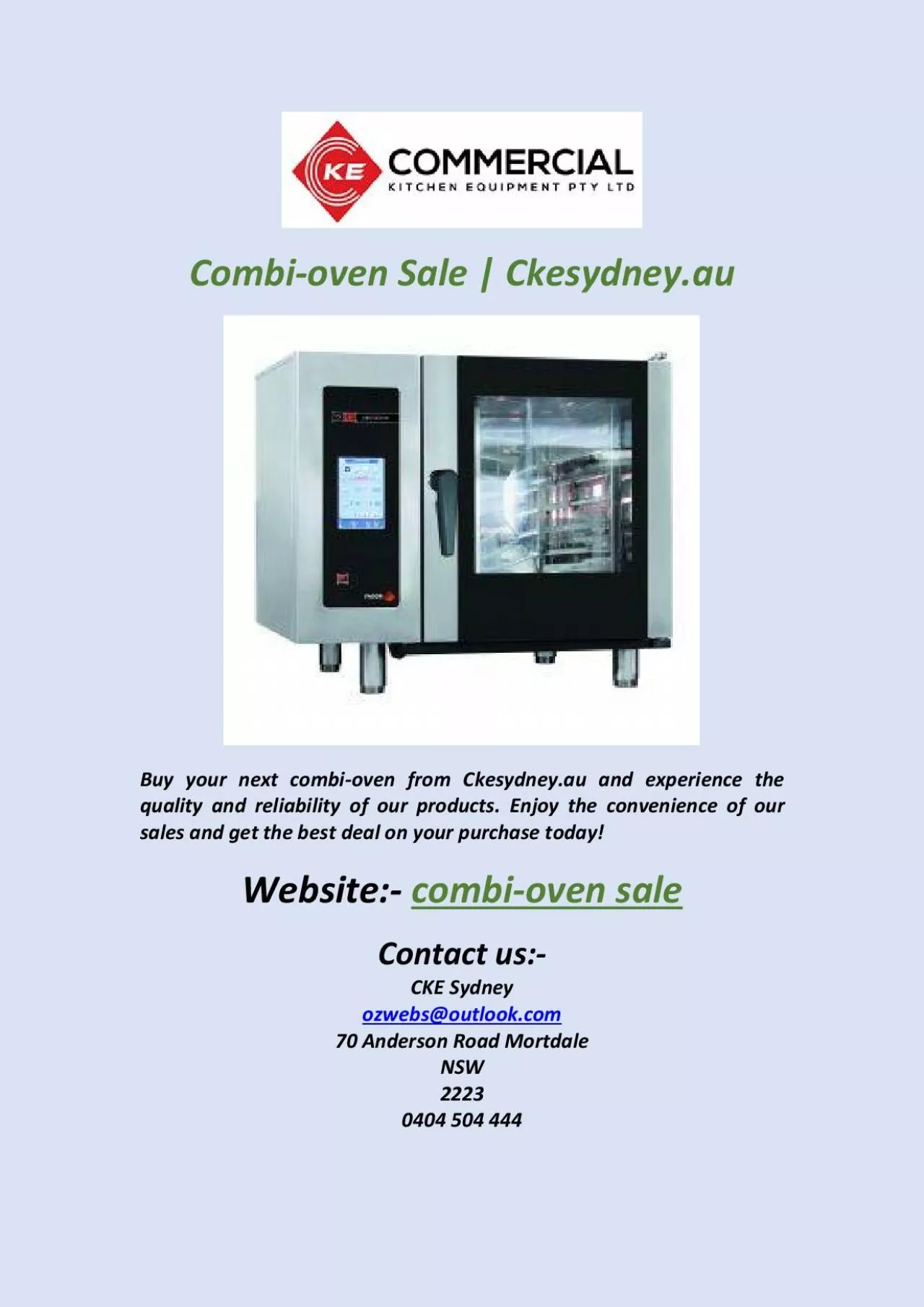 PDF-Combi-oven Sale | Ckesydney.au