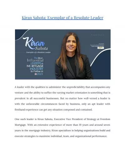 Kiran Sahota: Exemplar of a Resolute Leader