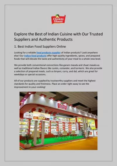 Best Indian product Suppliers | Chokhi Dhani Foods