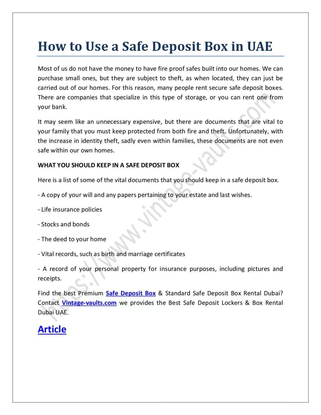 How to Use a Safe Deposit Box in UAE