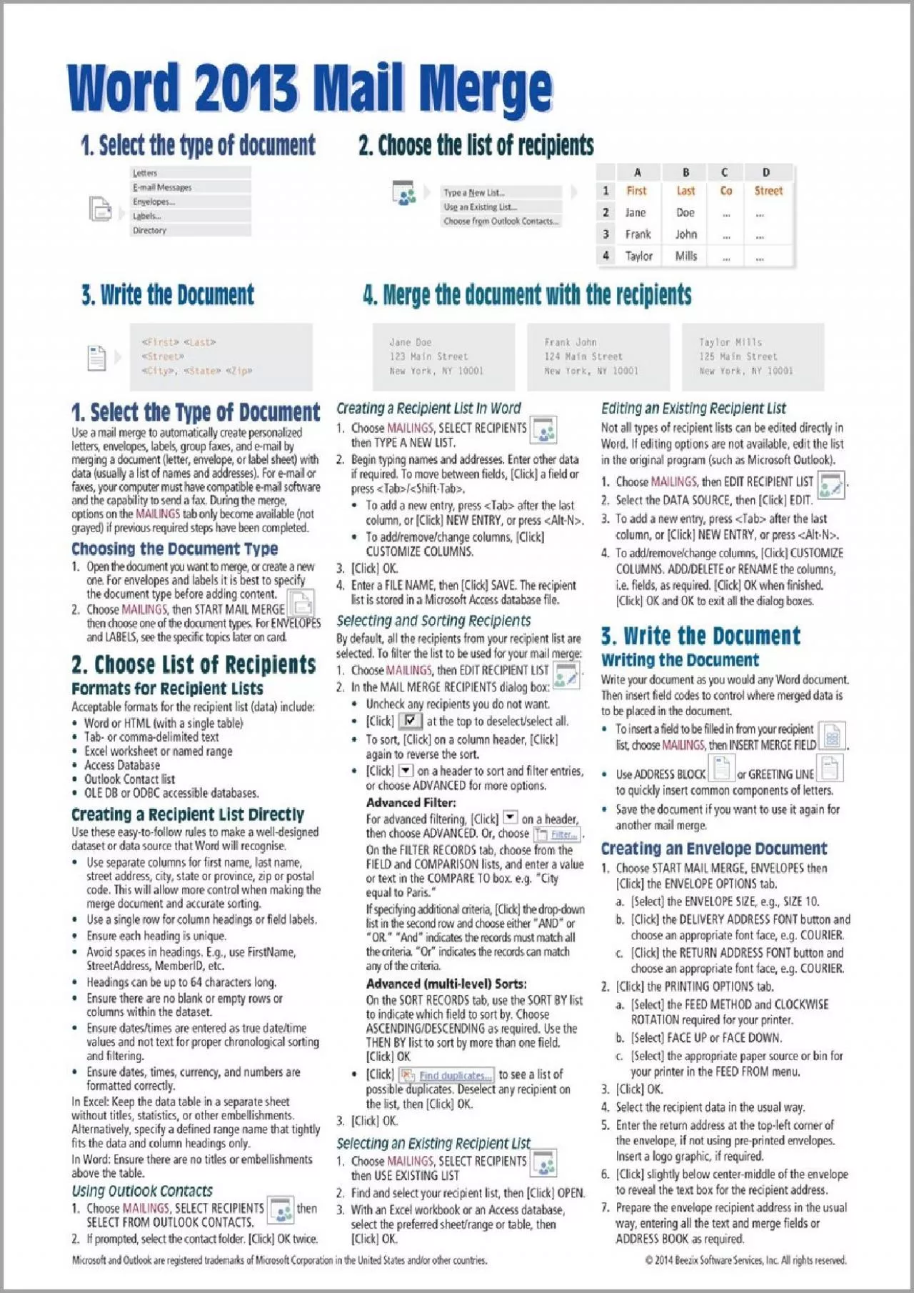 (BOOK)-Microsoft Word 2013 Mail Merge Quick Reference Guide (Cheat Sheet of Instructions,