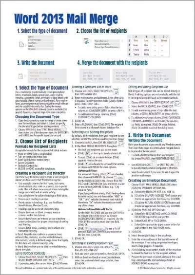 (BOOK)-Microsoft Word 2013 Mail Merge Quick Reference Guide (Cheat Sheet of Instructions, Tips  Shortcuts - Laminated Card)