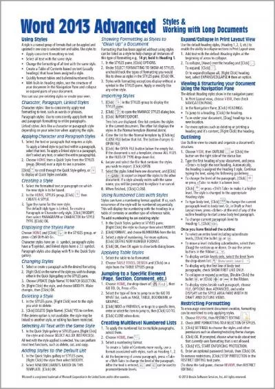 (BOOS)-Microsoft Word 2013 Advanced Quick Reference: Styles  Long Documents (Cheat Sheet