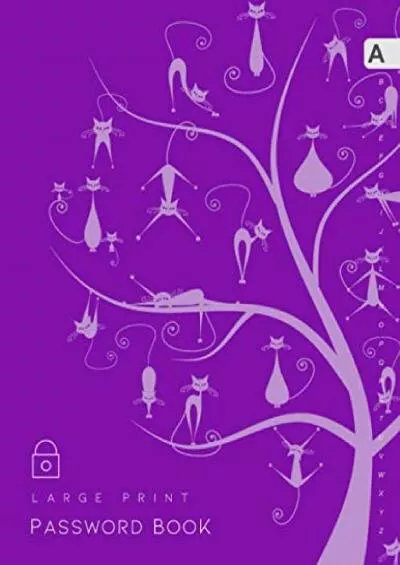 (BOOS)-Password Book: 8.5 x 11 Big Password Notebook Organizer | A-Z Alphabetical Tabs Printed | Large Print | Cats on Tree Design Purple