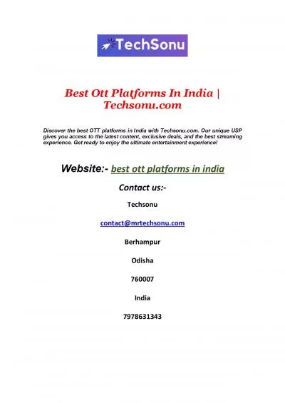 Best Ott Platforms In India | Techsonu.com