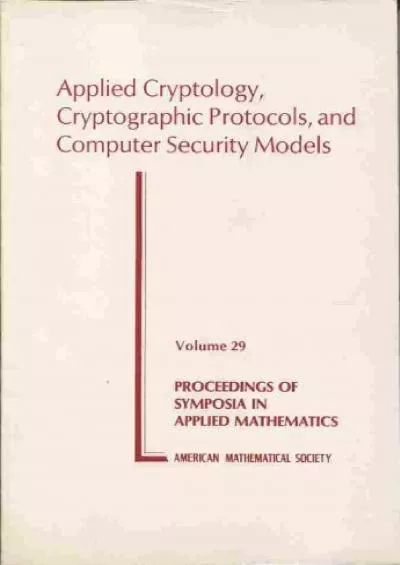 (BOOK)-Applied Cryptology, Cryptographic Protocols, and Computer Security Models (Proceedings of Symposia in Applied Mathematics, Vol. 29)