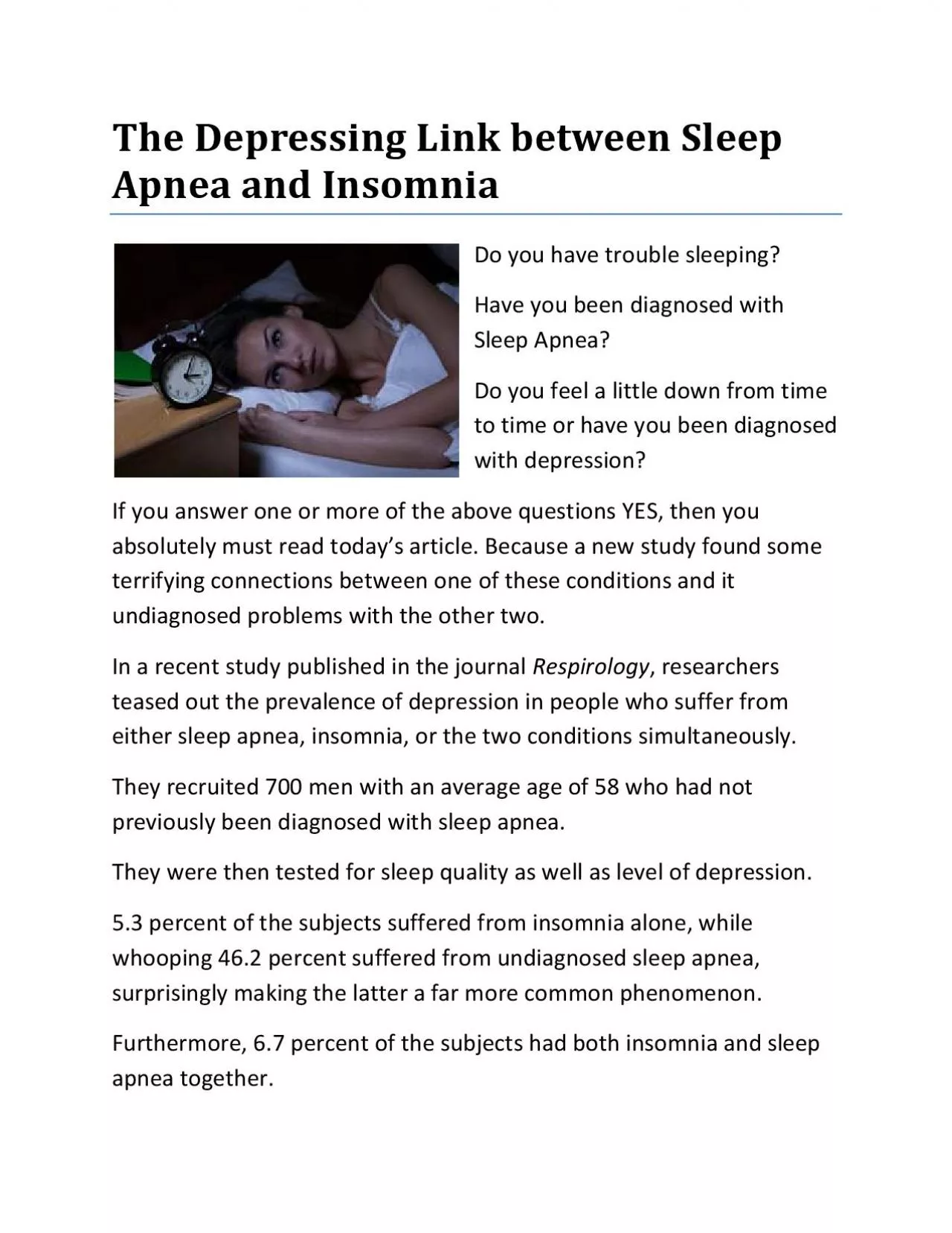 The Depressing Link between Sleep Apnea and Insomnia
