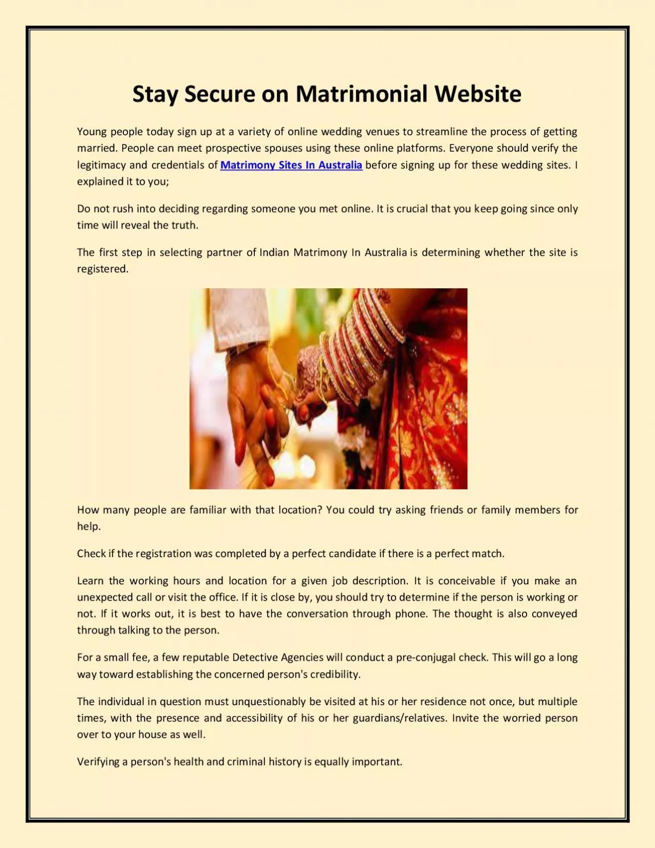 PDF-Stay Secure on Matrimonial Website