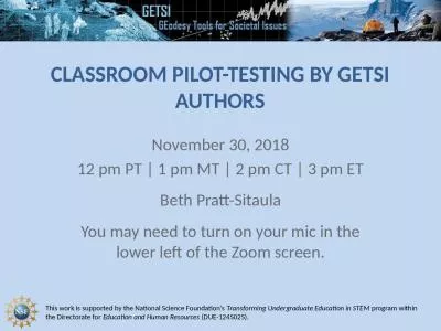 Classroom Pilot-Testing by GETSI Authors