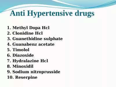Anti  Hypertensive drugs