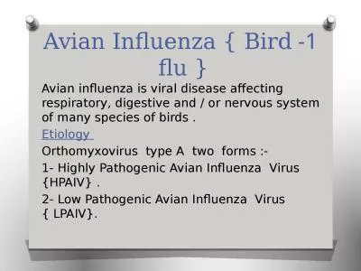 1- Avian Influenza { Bird flu }