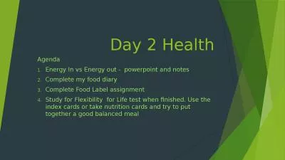 Day 2 Health Agenda  Energy In vs Energy out -