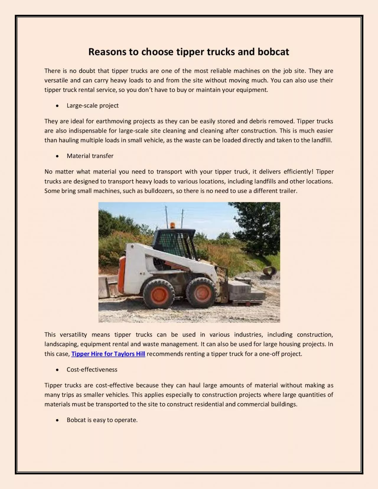 PDF-Reasons to choose tipper trucks and bobcat