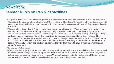 News item: Senator Rubio on Iran & capabilities