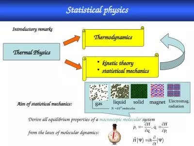 Introductory remarks Aim of statistical mechanics: