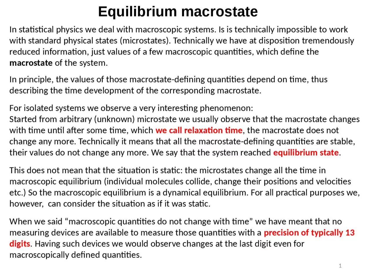 1 Equilibrium macrostate