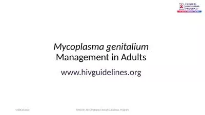 Mycoplasma genitalium  Management in Adults