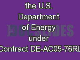 Prepared for the U.S. Department of Energy under Contract DE-AC05-76RL