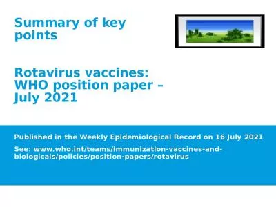 Published in the Weekly Epidemiological Record on 16 July 2021