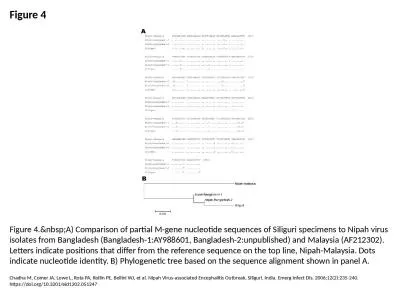 Figure 4 Figure 4.&nbsp;A) Comparison of partial M-gene nucleotide sequences of Siliguri