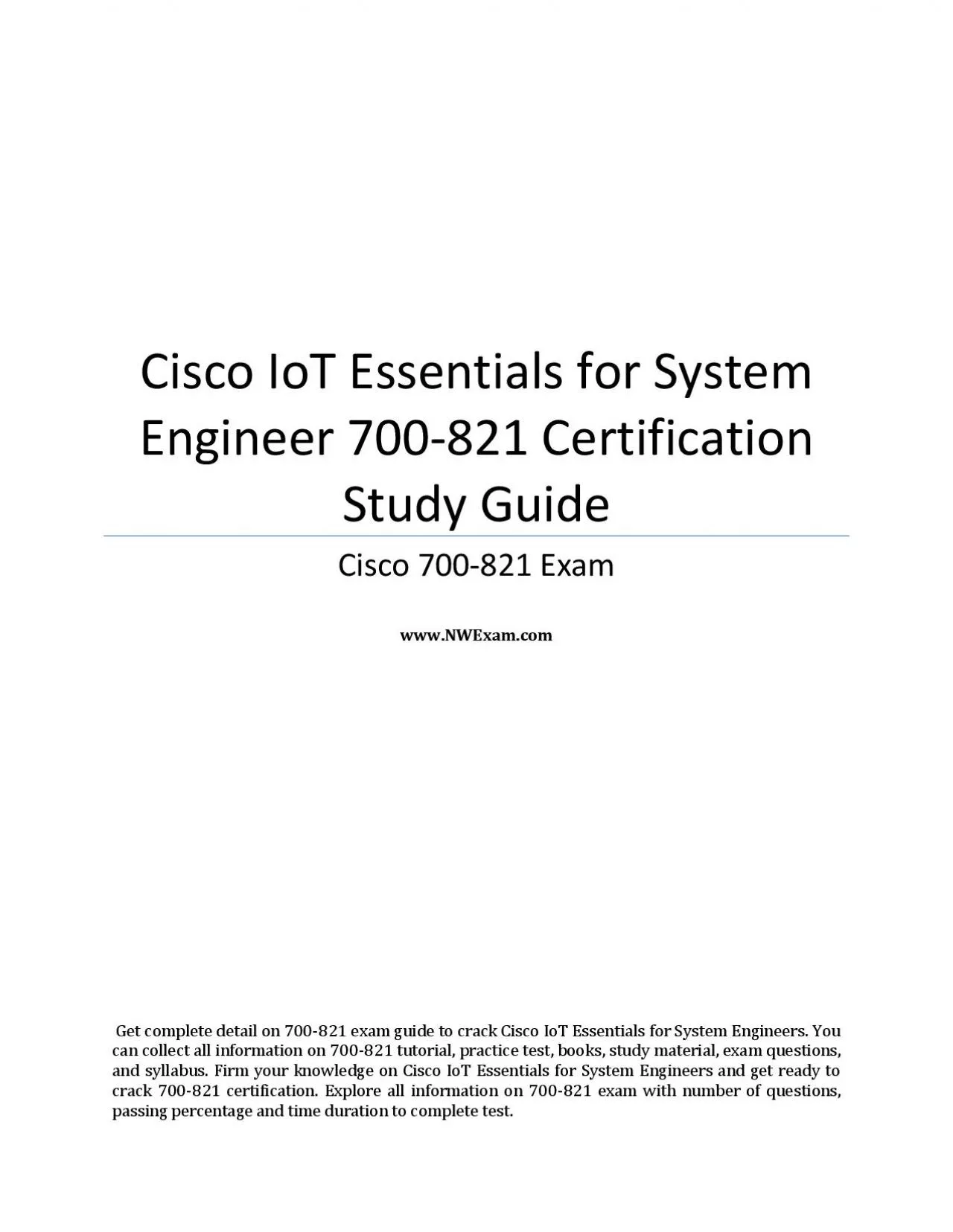 PDF-Cisco IoT Essentials for System Engineer 700-821 Certification Study Guide