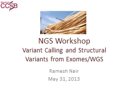 NGS Workshop Variant Calling and Structural Variants from