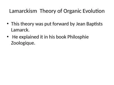 Lamarckism  Theory of Organic Evolution