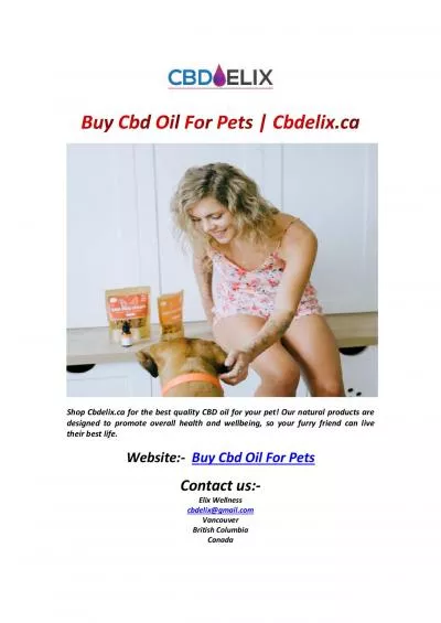 Buy Cbd Oil For Pets | Cbdelix.ca