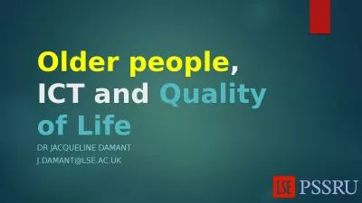 Older people , ICT and  Quality of Life