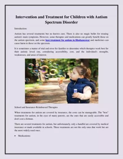 Intervention and Treatment for Children with Autism Spectrum Disorder