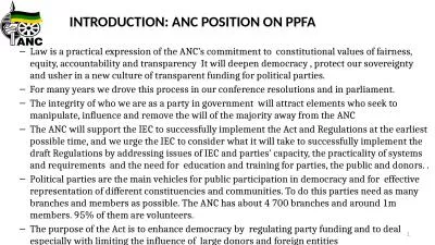 INTRODUCTION: ANC POSITION ON PPFA