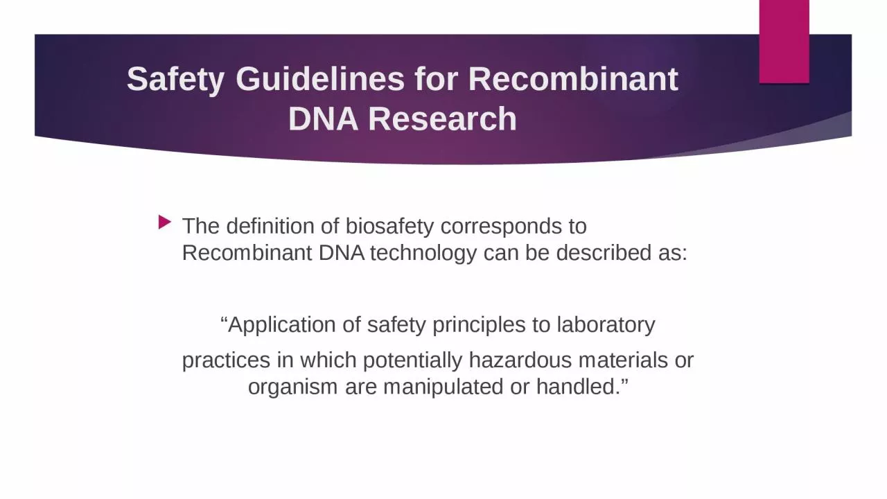 PPT-Safety Guidelines for Recombinant