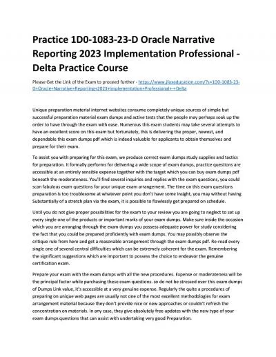 Practice 1D0-1083-23-D Oracle Narrative Reporting 2023 Implementation Professional - Delta