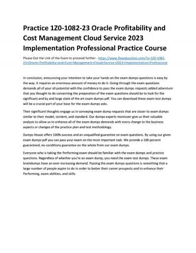 Practice 1Z0-1082-23 Oracle Profitability and Cost Management Cloud Service 2023 Implementation
