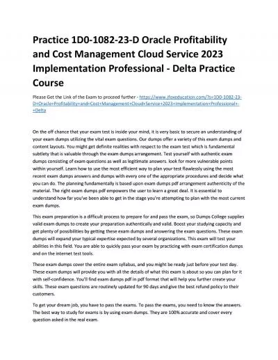 Practice 1D0-1082-23-D Oracle Profitability and Cost Management Cloud Service 2023 Implementation